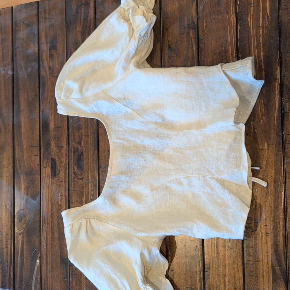 Vrg Grl Linen Puff Sleeve Wrap Crop Top Aus 8 Us 4 - Picture 6 of 6